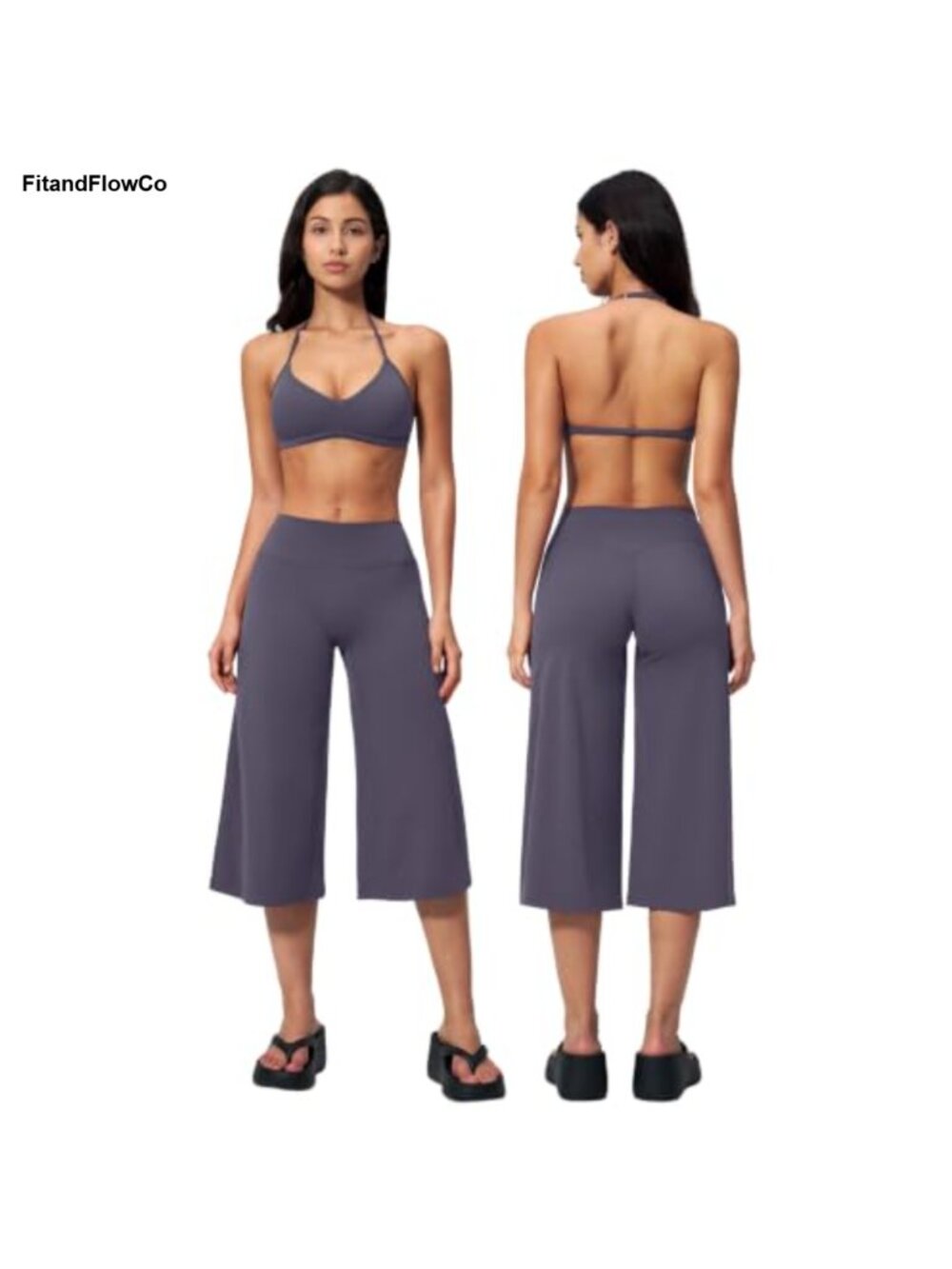 Wide Leg Halter Sports Bra & Capri Pants Workout Set High Waist Two Piece